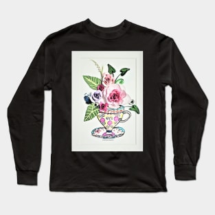 Printed Paper quilling Art/Original Art by Hyunah Yi/Tea cup flower art/Mother/Anniversary/Birthday/gift/daisy flower/kitchen wall art Long Sleeve T-Shirt